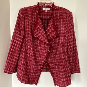 Kasper Red Tweed Fringe Open-Front Jacket Size Large